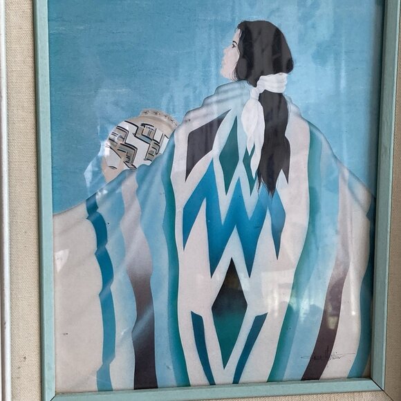 Vintage Native American Woman Wall Art Framed Picture Signed Diana Martin - Picture 2 of 9